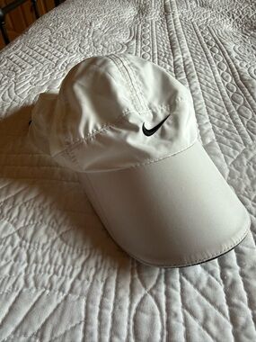 Nike White and Gray Swoosh Sports Cap